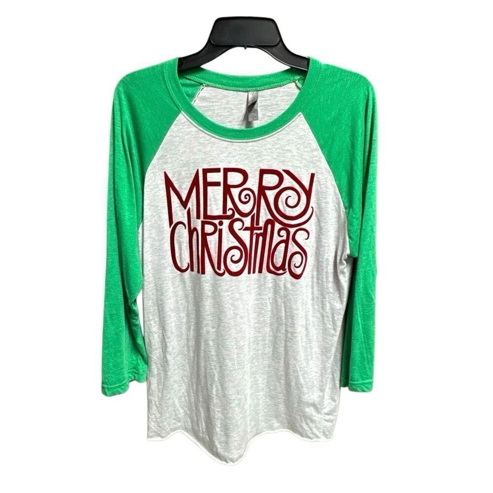 Merry Christmas Green & Gray Raglan Size Large